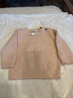 Soft Knit Pink Infant Sweater with Button Shoulder influence design 6-12 months